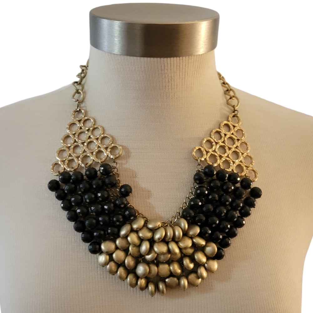 Lane Bryant Statement Bib Necklace Goldtone Black